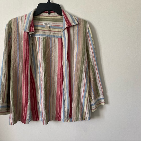 Vintage Christopher & Banks Striped Linen Blend Shirt Jacket Large - Picture 2 of 5